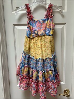 Jona Michelle Multicolor Floral Tiered Sundress - Yellow, Blue & Pink